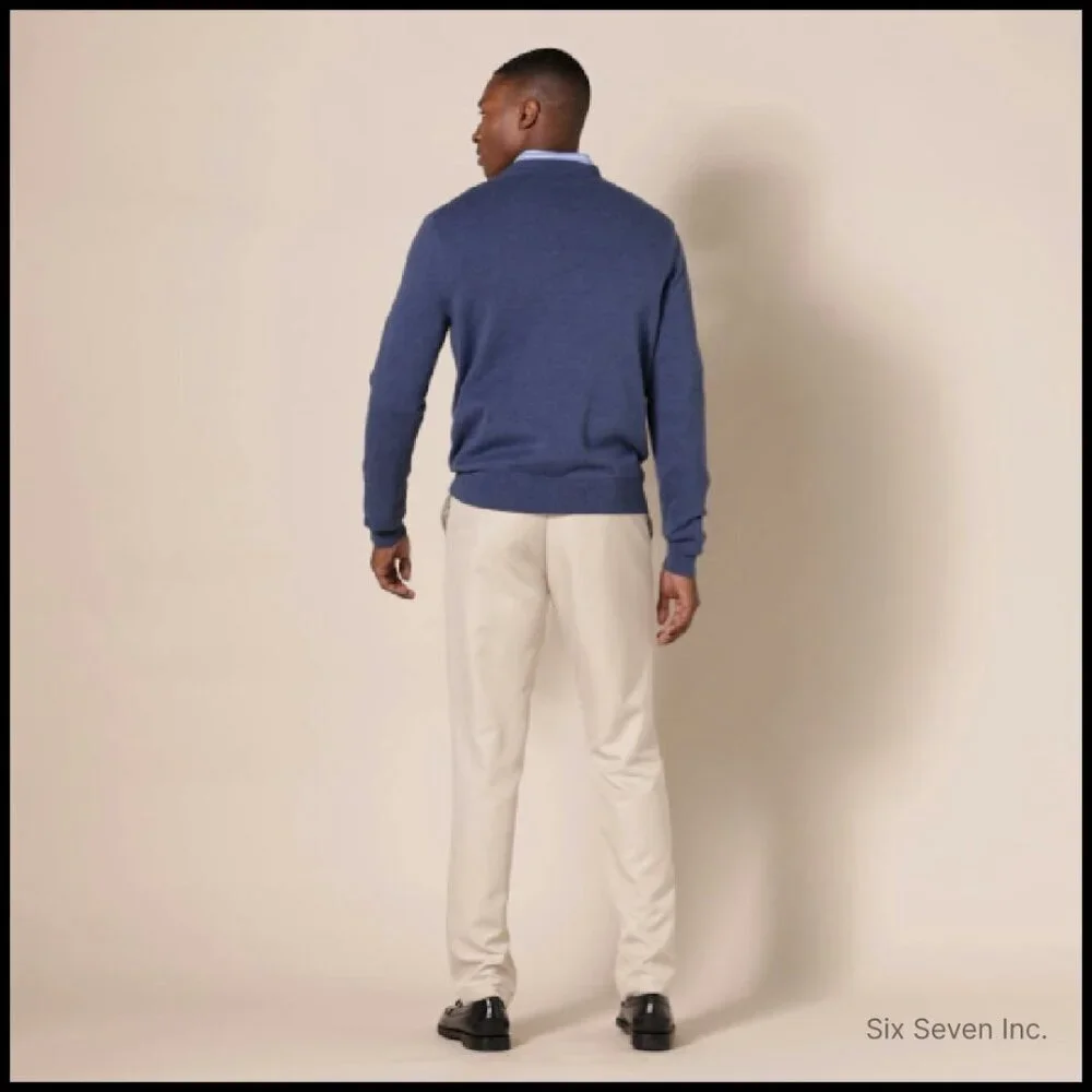 Men's V-Neck Pullover Sweater Classic Cotton Ribbed Collar Lightweight Layering